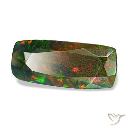 Opale noire multicolore naturelle coupe coussin, 1,31 ct, opaque