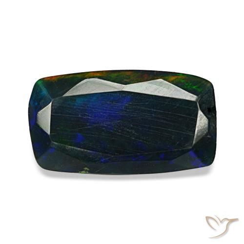 Opale noire multicolore naturelle coupe coussin, 1,06 ct, opaque