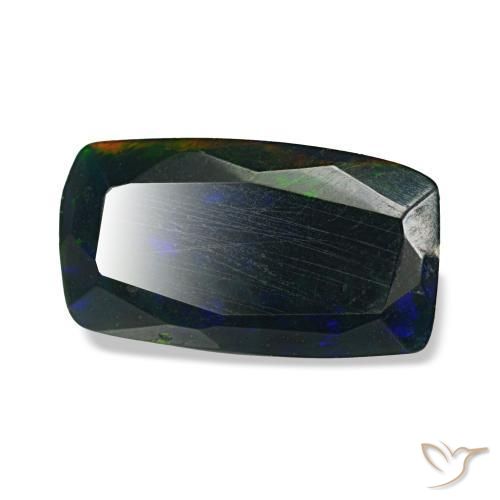 Opale noire multicolore naturelle coupe coussin, 1,06 ct, opaque