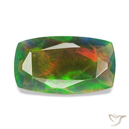 Opale noire multicolore naturelle coupe coussin, 0,76 ct, translucide