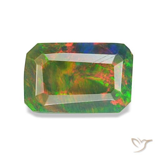 Opale noire multicolore naturelle taille émeraude, 0,89 ct, translucide