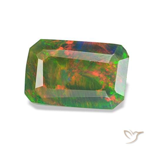 Opale noire multicolore naturelle taille émeraude, 0,89 ct, translucide
