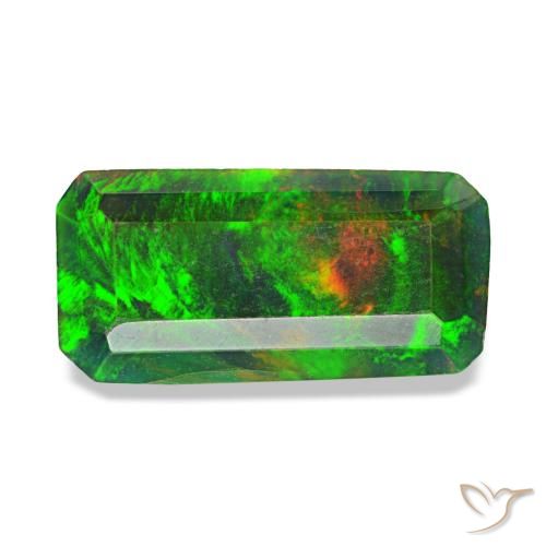 Opale noire multicolore naturelle taille émeraude, 1,04 ct, translucide