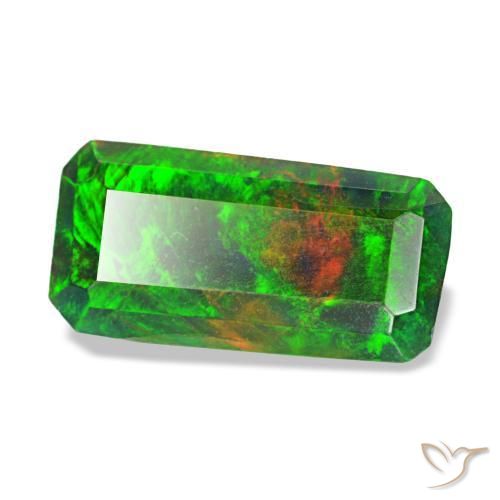 Opale noire multicolore naturelle taille émeraude, 1,04 ct, translucide