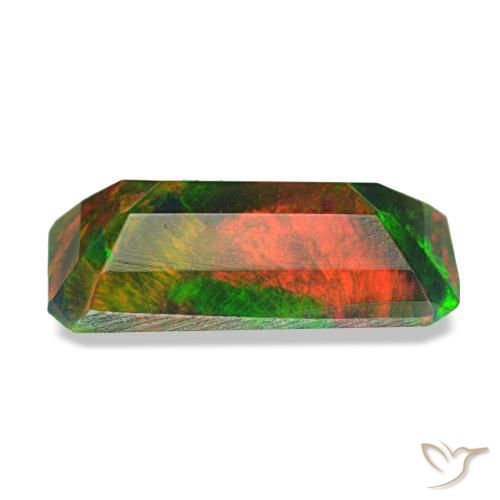 Opale noire multicolore naturelle taille émeraude, 1,04 ct, translucide