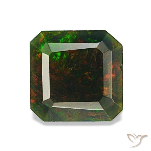 Opale noire multicolore de 1,04 ct, taille émeraude, opaque