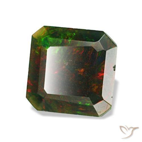 Opale noire multicolore naturelle taille émeraude, 1,04 ct, opaque