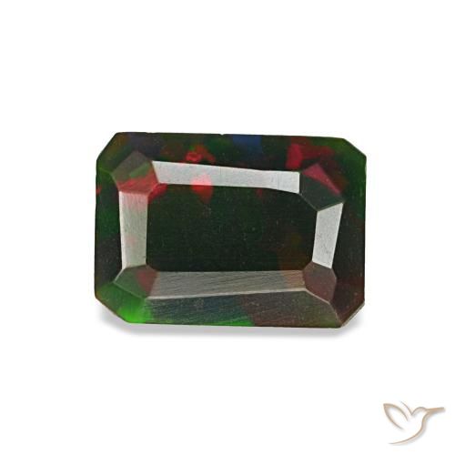 Opale noire multicolore naturelle taille émeraude, 0,57 ct, opaque