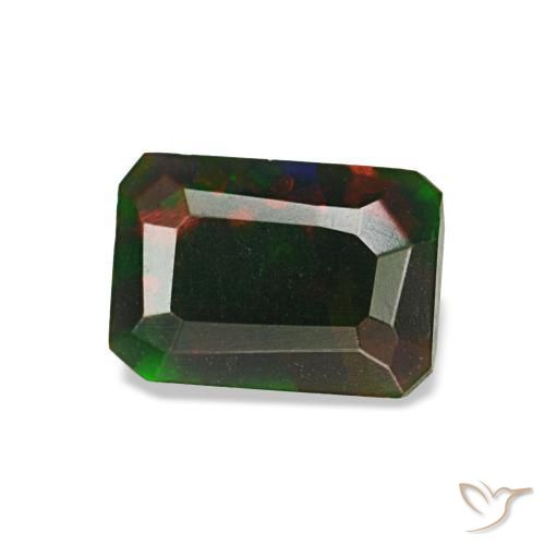 Opale noire multicolore naturelle taille émeraude, 0,57 ct, opaque