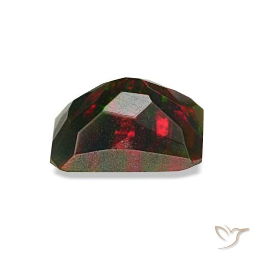 Opale noire multicolore naturelle taille émeraude, 0,57 ct, opaque