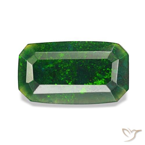 Opale noire multicolore naturelle taille émeraude, 0,77 ct, opaque