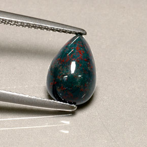 Pierre de sang Vert Tacheté naturelle En forme de poire, 1.90 ct, Opaque