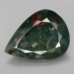Pierre de sang Vert Tacheté naturelle En forme de poire, 21.53 ct, Opaque