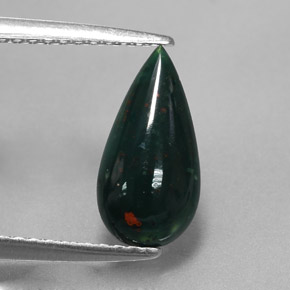 Pierre de sang Vert Tacheté naturelle En forme de poire, 1.07 ct, Opaque