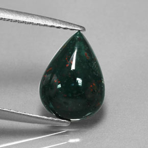 Pierre de sang Vert Tacheté naturelle En forme de poire, 1.84 ct, Opaque