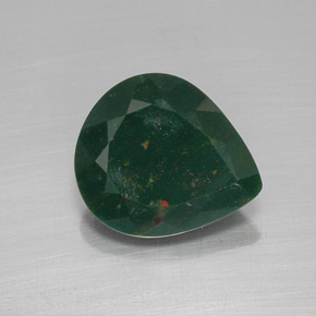 Pierre de sang Vert Tacheté naturelle En forme de poire, 8.69 ct, Opaque