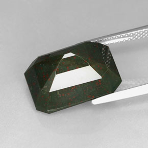 Pierre de sang Vert Tacheté naturelle Taille émeraude, 8.69 ct, Opaque