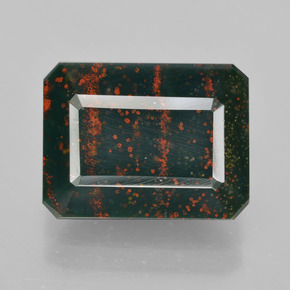 Pierre de sang Vert Tacheté naturelle Taille émeraude, 9.25 ct, Opaque