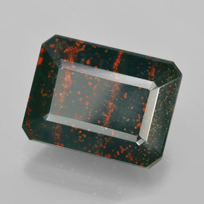 Pierre de sang Vert Tacheté naturelle Taille émeraude, 9.25 ct, Opaque