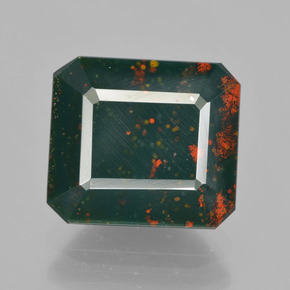 Pierre de sang Vert Tacheté naturelle Taille émeraude, 6.67 ct, Opaque
