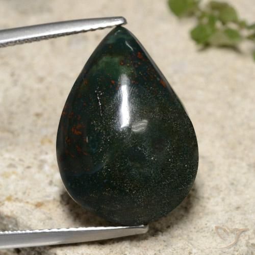 15.14ct Naturel Vert foncé Pierre de sang, En forme de poire, Opaque