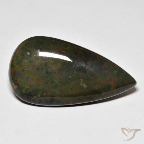 Pierre de sang Vert et rouge naturelle En forme de poire, 21.91 ct, Opaque