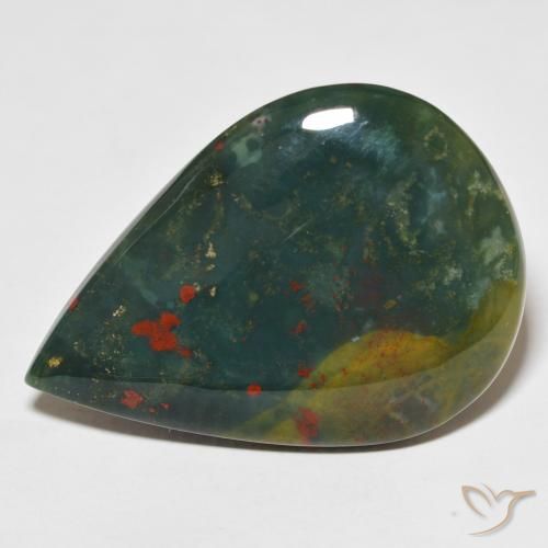 25.40ct Naturel Vert et rouge Pierre de sang, En forme de poire, Opaque