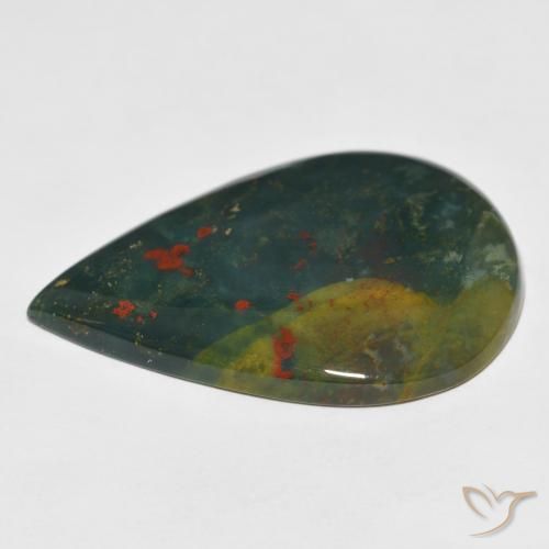 Pierre de sang Vert et rouge naturelle En forme de poire, 25.40 ct, Opaque