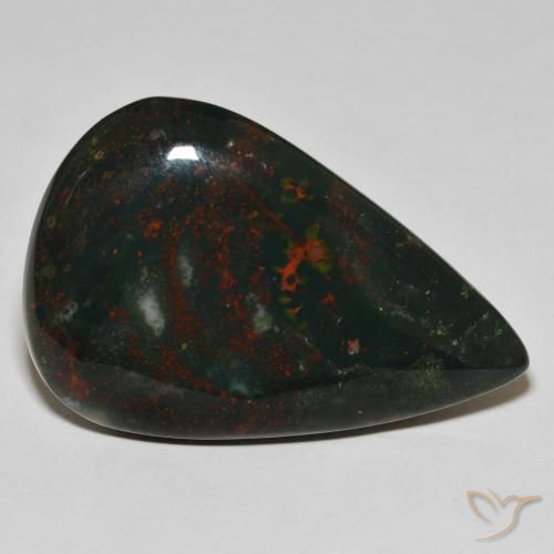 46.99ct Naturel Forêt verte Pierre de sang, En forme de poire, Opaque