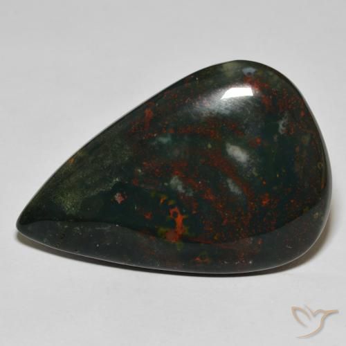 Pierre de sang Forêt verte naturelle En forme de poire, 46.99 ct, Opaque