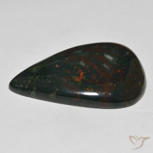 Pierre de sang Forêt verte naturelle En forme de poire, 46.99 ct, Opaque