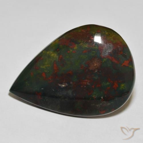 33.07ct Naturel Vert et rouge Pierre de sang, En forme de poire, Opaque
