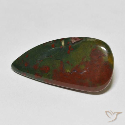 Pierre de sang Vert et rouge naturelle En forme de poire, 17.16 ct, Opaque
