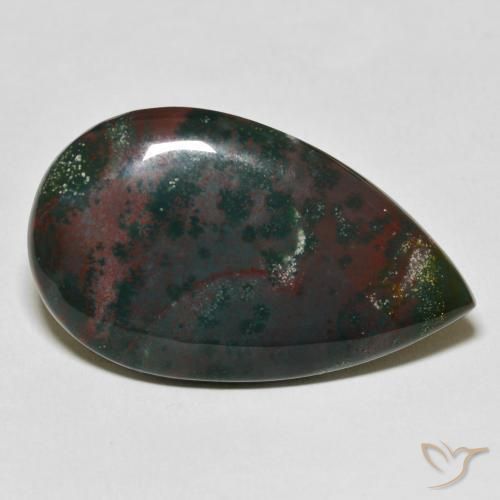 31.64ct Naturel Vert et rouge Pierre de sang, En forme de poire, Opaque