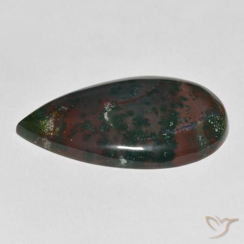 Pierre de sang Vert et rouge naturelle En forme de poire, 31.64 ct, Opaque