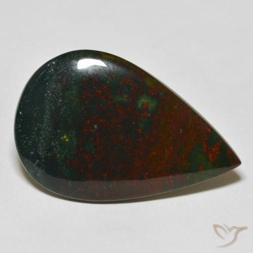27.57ct Naturel Vert et rouge Pierre de sang, En forme de poire, Opaque