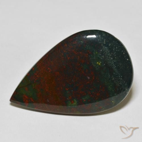 Pierre de sang Vert et rouge naturelle En forme de poire, 27.57 ct, Opaque