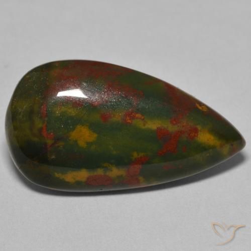 Pierre de sang Vert et rouge naturelle En forme de poire, 15.94 ct, Opaque