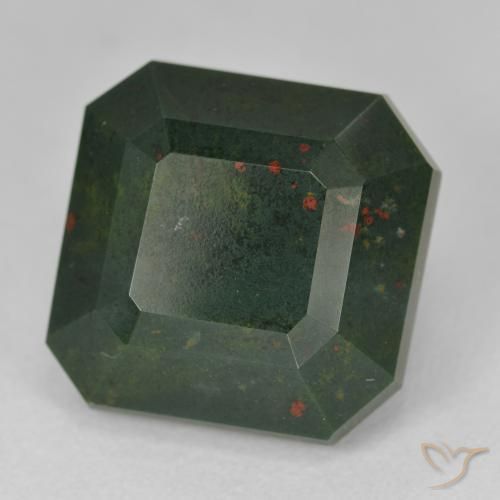 Pierre de sang Forêt verte naturelle Octogone / coupe Émeraude, 17.25 ct, Opaque