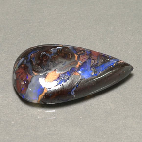 Opale boulder multicolore naturelle en forme de poire, 9,16 ct, opaque