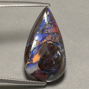 Opale boulder multicolore naturelle en forme de poire, 9,16 ct, opaque