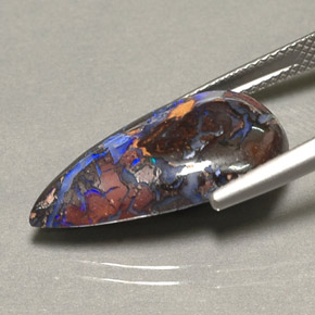Opale boulder multicolore naturelle en forme de poire, 9,16 ct, opaque