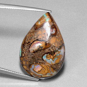 Opale boulder multicolore naturelle en forme de poire, 36,80 ct, opaque
