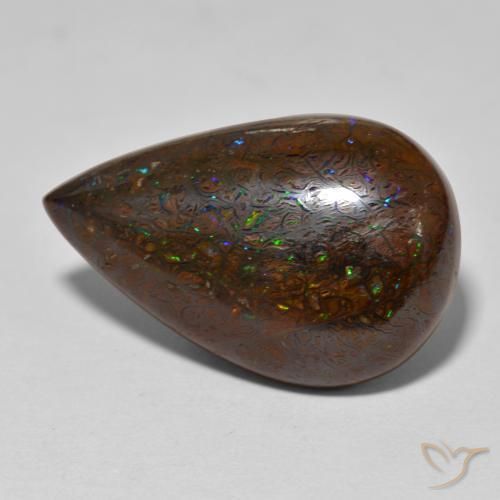 Opale boulder multicolore naturelle en forme de poire, 20,74 ct, opaque