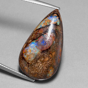 Opale boulder multicolore naturelle en forme de poire, 24,40 ct, opaque