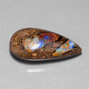 Opale boulder multicolore naturelle en forme de poire, 24,40 ct, opaque