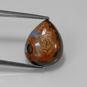 Opale boulder multicolore naturelle en forme de poire, 6,43 ct, opaque