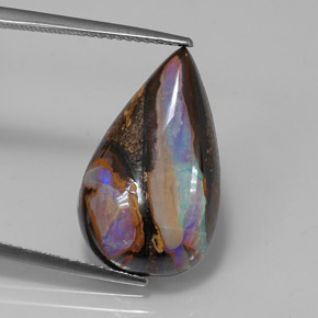 Opale boulder multicolore naturelle en forme de poire, 10,99 ct, opaque