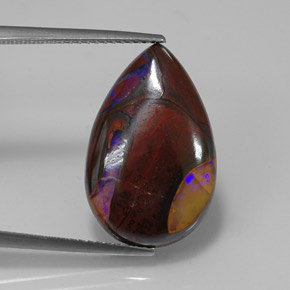 Opale boulder multicolore naturelle en forme de poire, 11,70 ct, opaque
