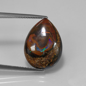 Opale boulder multicolore naturelle en forme de poire, 10,14 ct, opaque